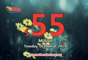 2019年10月4日的Mega Millions开奖结果；当前奖金为5500万美元。